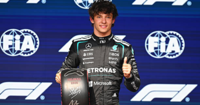 Foto de Kimi Antonelli após ser o pole position do GP da Bélgica