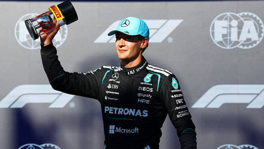Foto do George Russell da Mercedes, Pole position