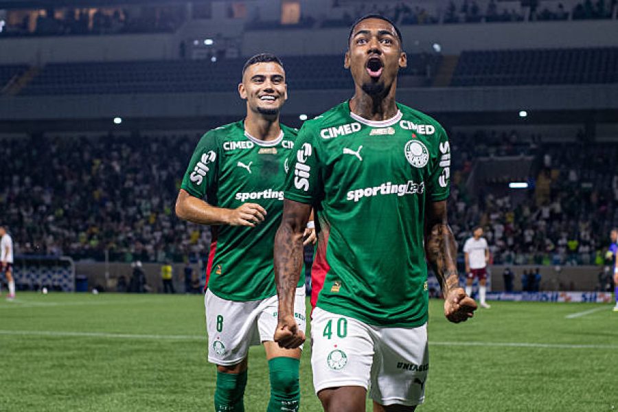 BARUERI, BRAZIL - FEBRUARY 25: Allan of Palmeiras celebrates after scoring the team's second goal during a Brasileirao 2026 match between Palmeiras and Fluminense at Arena Barueri on February 25, 2026 in Barueri, Brazil. (Photo by Riquelve Nata/Sports Press Photo/Getty Images)